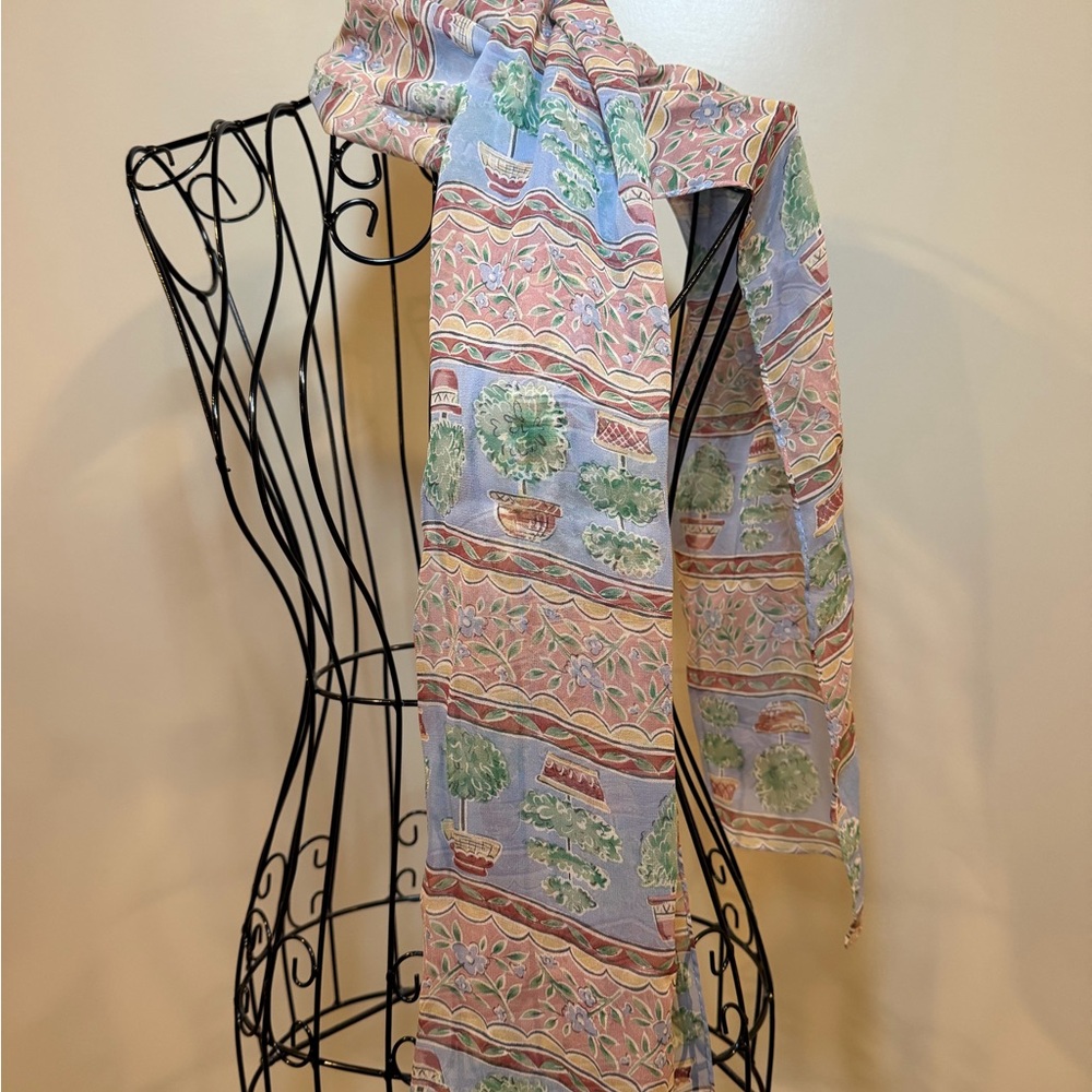 Pastel Botanical Printed Scarf - Pink, Blue & Green